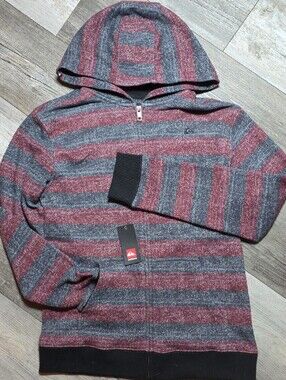 Quiksilver Threadfin Terry Cloth Full Zip Striped Boys Hoodie Sz Lg *NWT